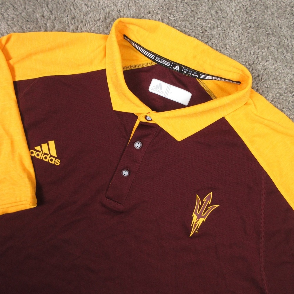 Arizona Sun Devils Polo Shirt Mens 2XL Red Yellow Adidas Performance Golf Logo